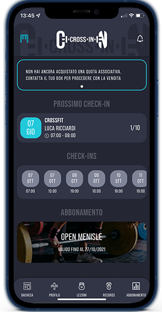 Schermata gestione box dell'app Cross-In